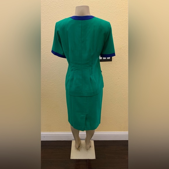 VTG Lady Carol Petites 8P Green With Blue Trim Short Sleeve Blazer 2pc Suit Set - Picture 6 of 14